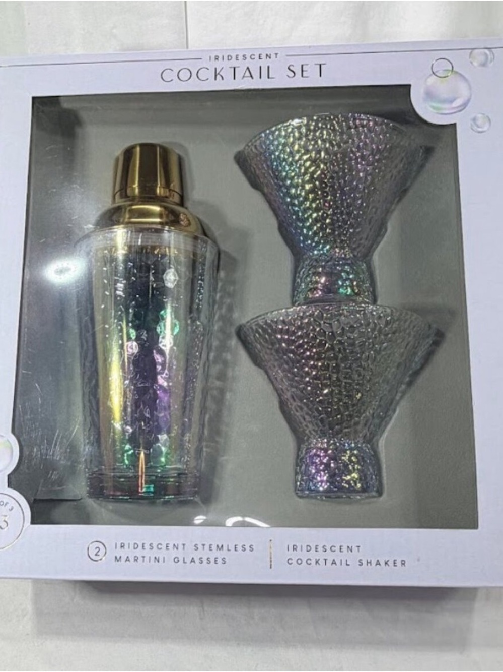 Iridescent Cocktail Shaker and Martini Glasses Set - Multicolor